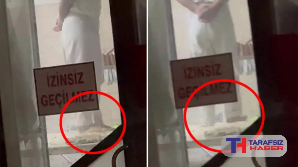 Tatlıcıda mide bulandıran g&ouml;r&uuml;nt&uuml;. Ayaklarıyla hamur yoğurdu